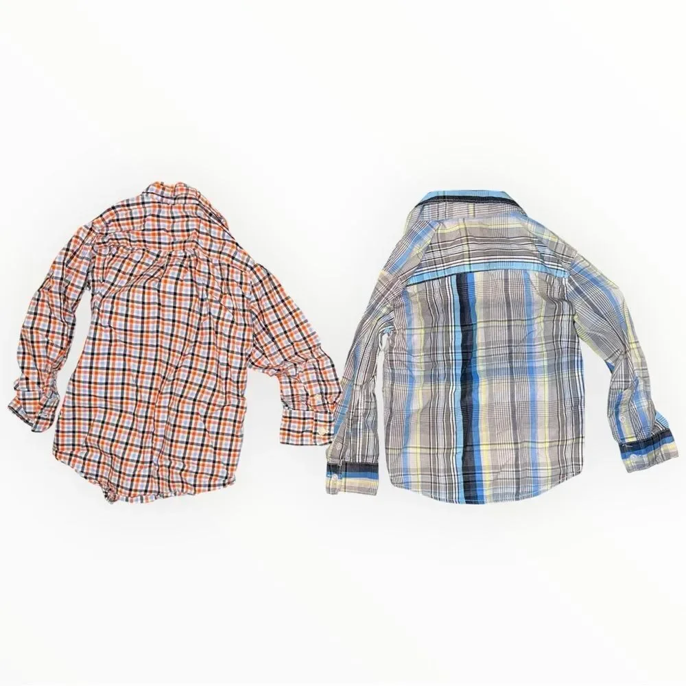 Lot of 7 Boys Plaid Button Down Shirts Size 4 Mixed Brands DKNY Cherokee Gap
